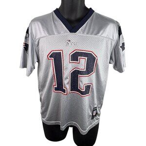 Tom Brady New England Patriots #12 Reebok Team Jersey Unisex Youth L Silver NFL